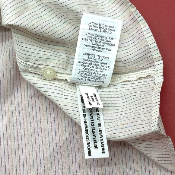 Madewell Ruffle-Sleeve Bib Top Metallic Lurex Stripe Size Small Button Up Blouse - Picture 9 of 10